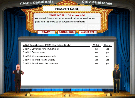 final score screen showing user's guesses and where each candidate stands on key healthcare issues.